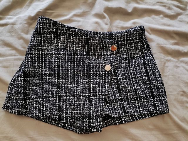 Short Falda Cuadros Blanco-Negro