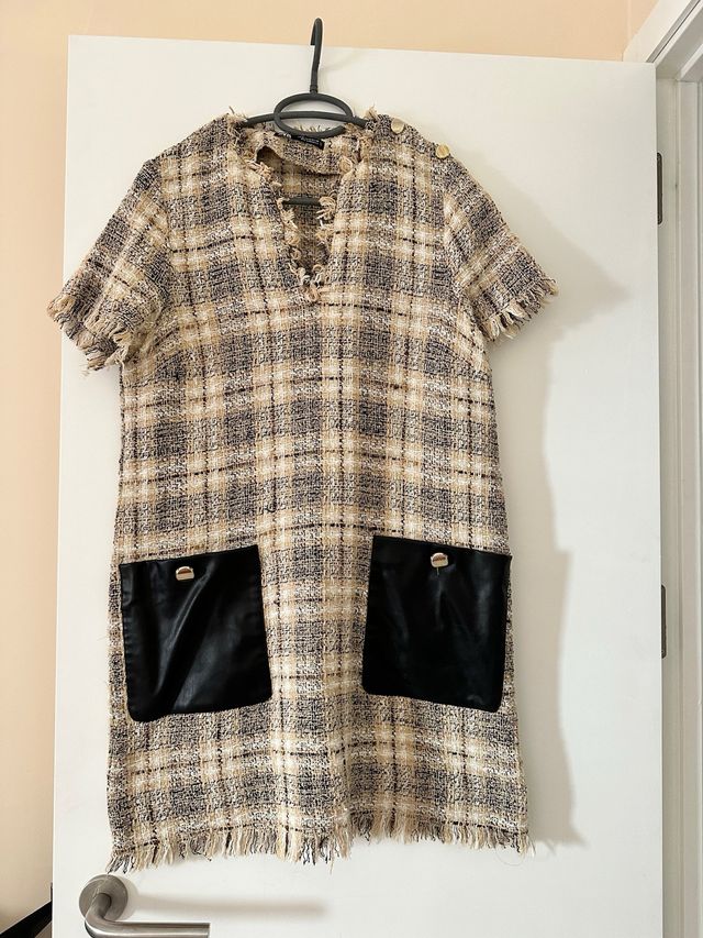 Vestido Zara cuadros beige