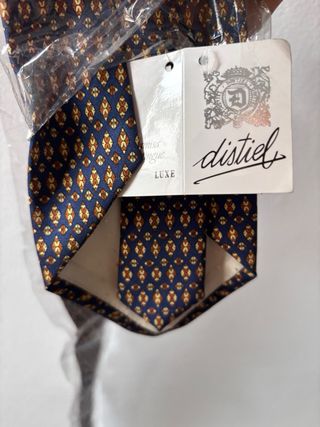 Corbata seda italiana azul y marrón