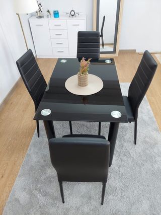 Mesa comedor negra cristal 4 sillas
