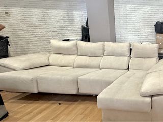 Sofá chaise longue beige 4 plazas