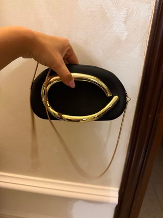 Mini borsa a tracolla nera e oro