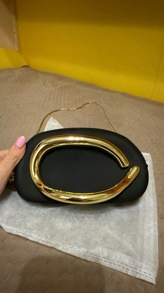 Mini borsa a tracolla nera e oro