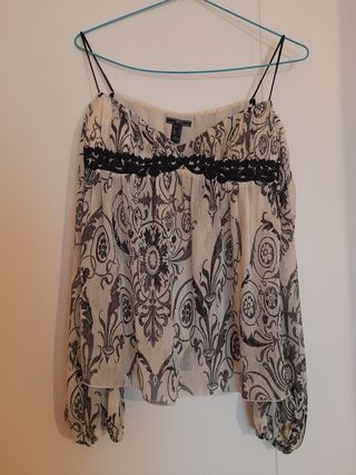 Blusa Mango M - Beige y Negro