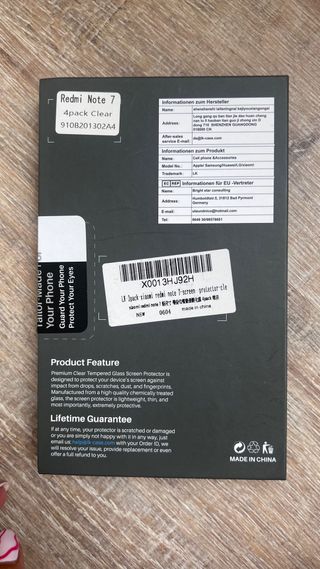Pellicola protettiva in vetro temperato per Xiaomi Redmi Note 7