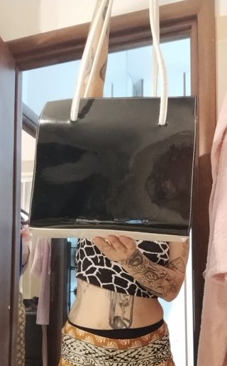 Borsa nera&bianca lucida