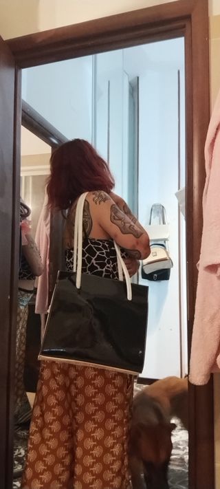 Borsa nera&bianca lucida