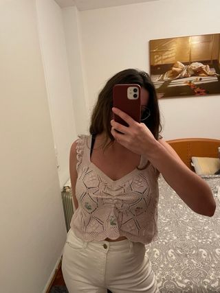 ZARA Top TL punto crochet flores bordadas nuevo