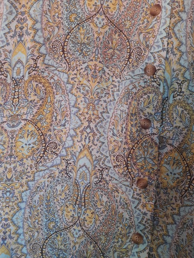 Falda midi paisley azul-amarilla, talla S