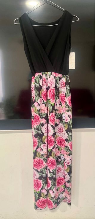 Vestito lungo rose nero