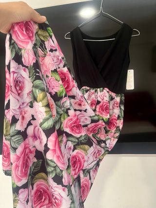 Vestito lungo rose nero