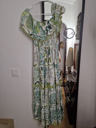 Vestido boho largo verde blanco