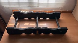 Supporto da tavolo con 2 botti in legno nero