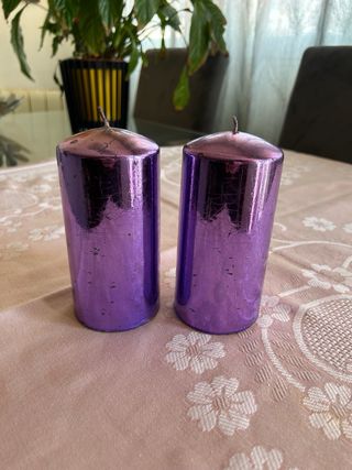 2 candele viola + portacandele