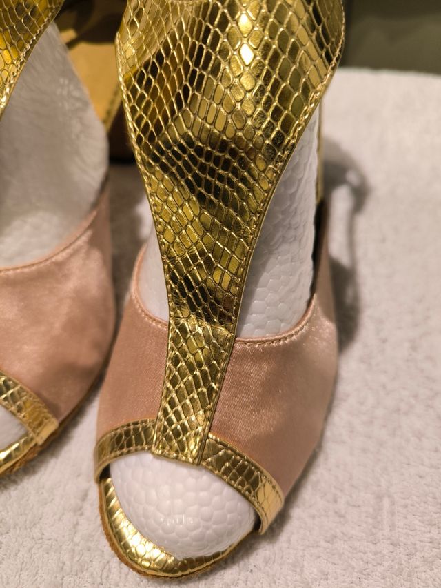 Zapatos baile rosa suave-dorado, talla 38