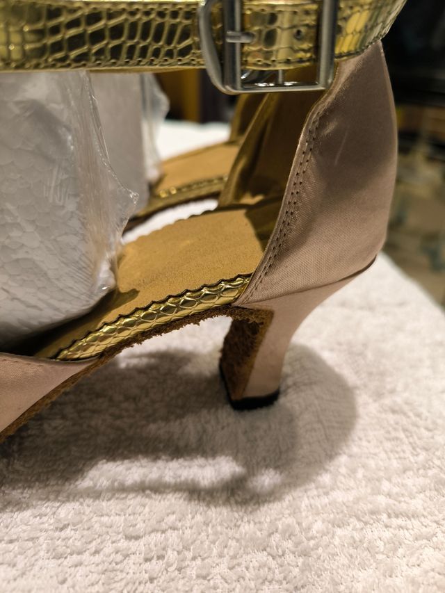 Zapatos baile rosa suave-dorado, talla 38