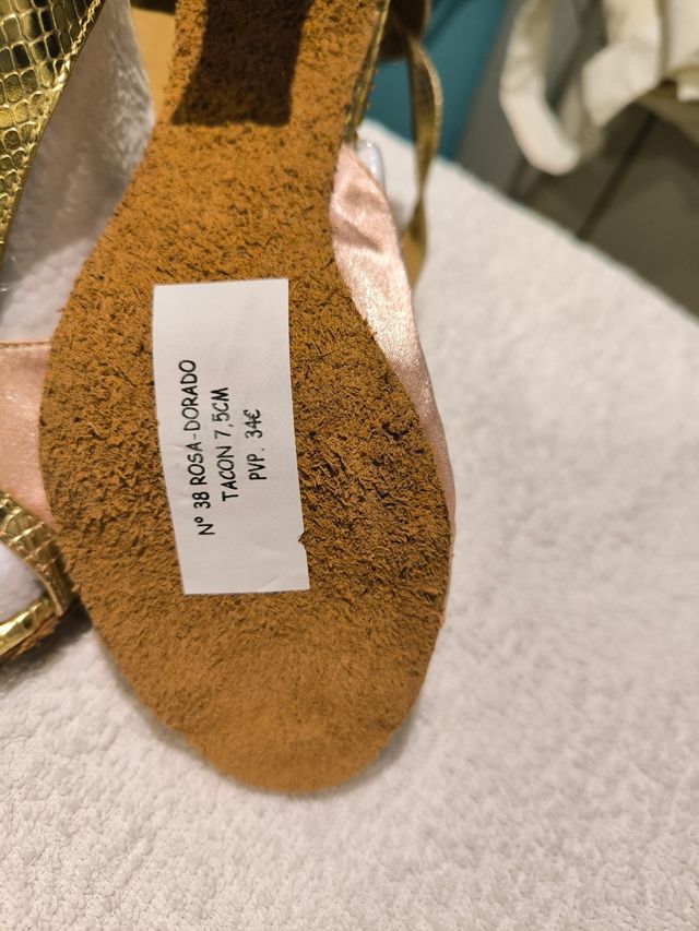 Zapatos baile rosa suave-dorado, talla 38