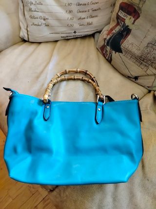 Borsa Sisley teal - manici  Bamboo
