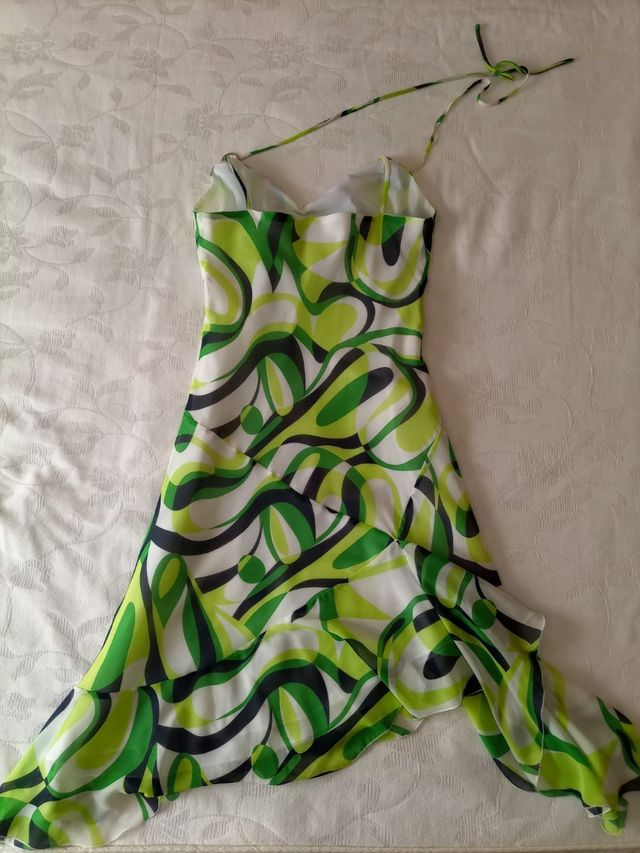 Vestido verde y blanco estampado