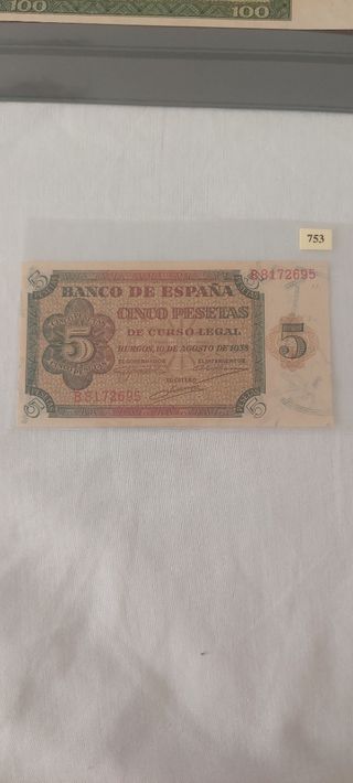 Billete 5 Pesetas España 1938 S/C