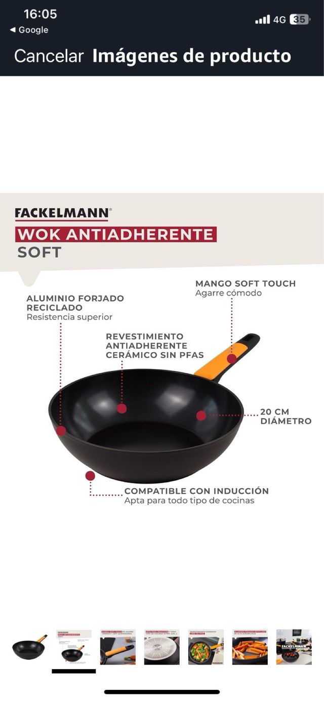 Sartén Wok Antiadherente - Negra/Naranja