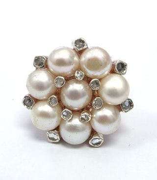 Anillo oro rosa 9k perlas diamante
