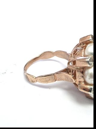 Anillo oro rosa 9k perlas diamante
