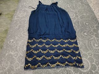 Vestido fiesta azul y dorado ,precio a negociar