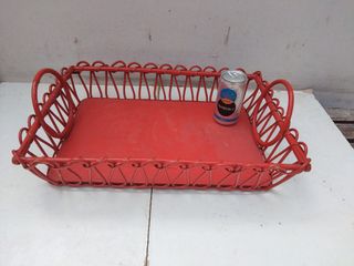 Bandeja cesta vintage madera y mimbre año 60 retro