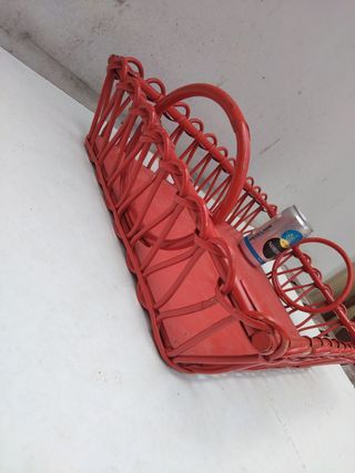 Bandeja cesta vintage madera y mimbre año 60 retro