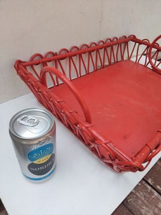 Bandeja cesta vintage madera y mimbre año 60 retro