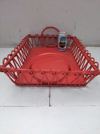 Bandeja cesta vintage madera y mimbre año 60 retro