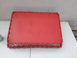 Bandeja cesta vintage madera y mimbre año 60 retro