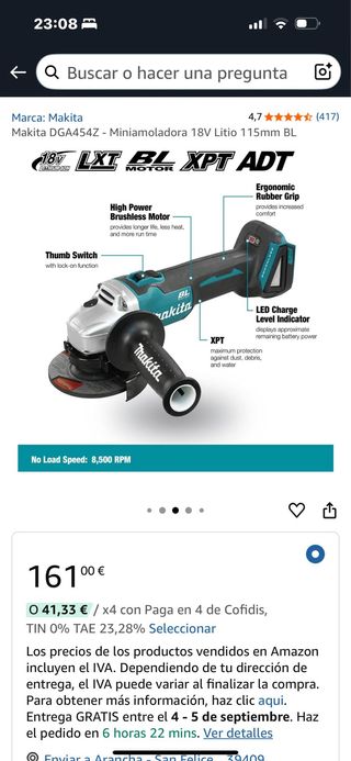 Amoladora Makita 18V 40Ah