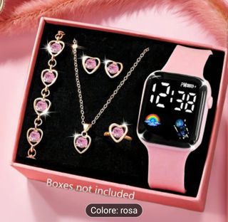 Orologio digitale rosa + gioielli