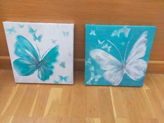 2 Cuadros Mariposas - Teal & Blanco
