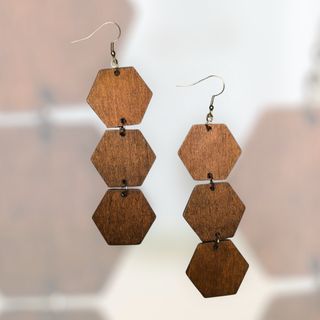 Pendientes hexagonales madera