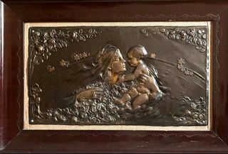 Placca Madonna Bambino bronzo