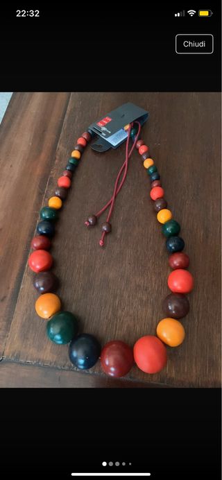 Collana Perle Legno Multicolor
