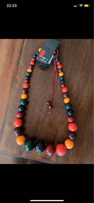 Collana Perle Legno Multicolor