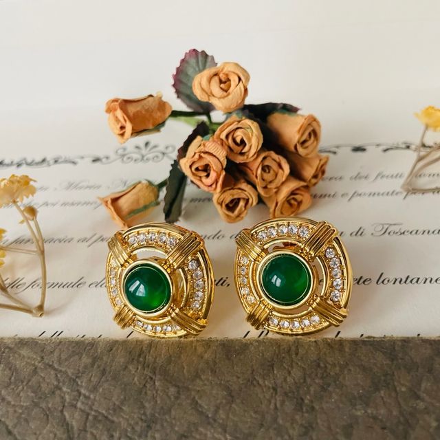 Orecchini clip onice verde