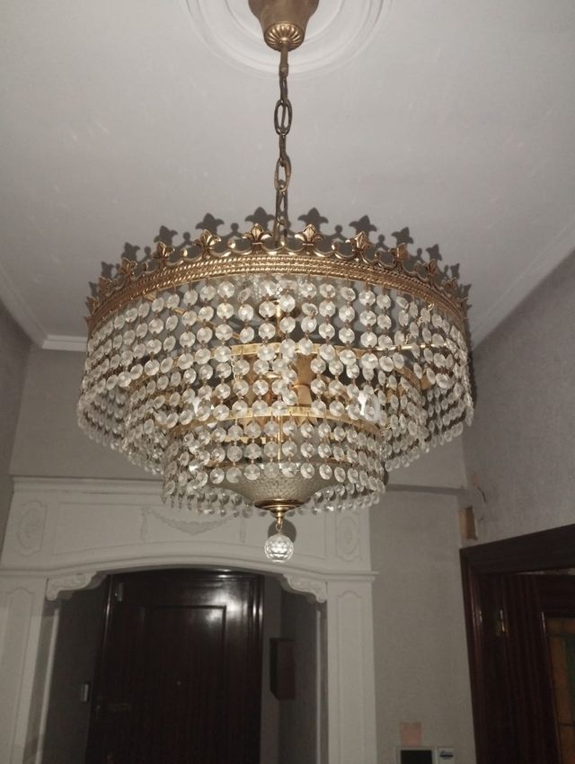 Lampara colgante cristal dorada