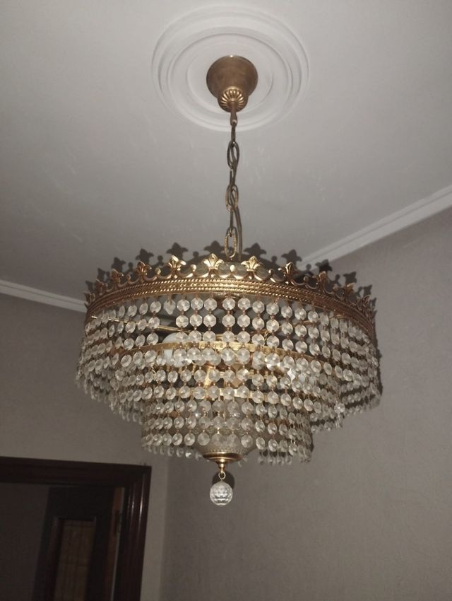 Lampara colgante cristal dorada