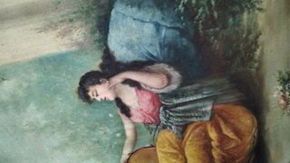Cuadro antiguo - Dama en jardín