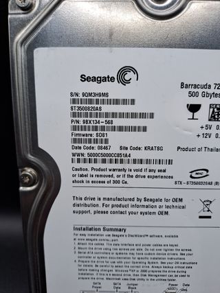 Disco duro  Seagate Barracuda 7200.11 de 500 Gb 