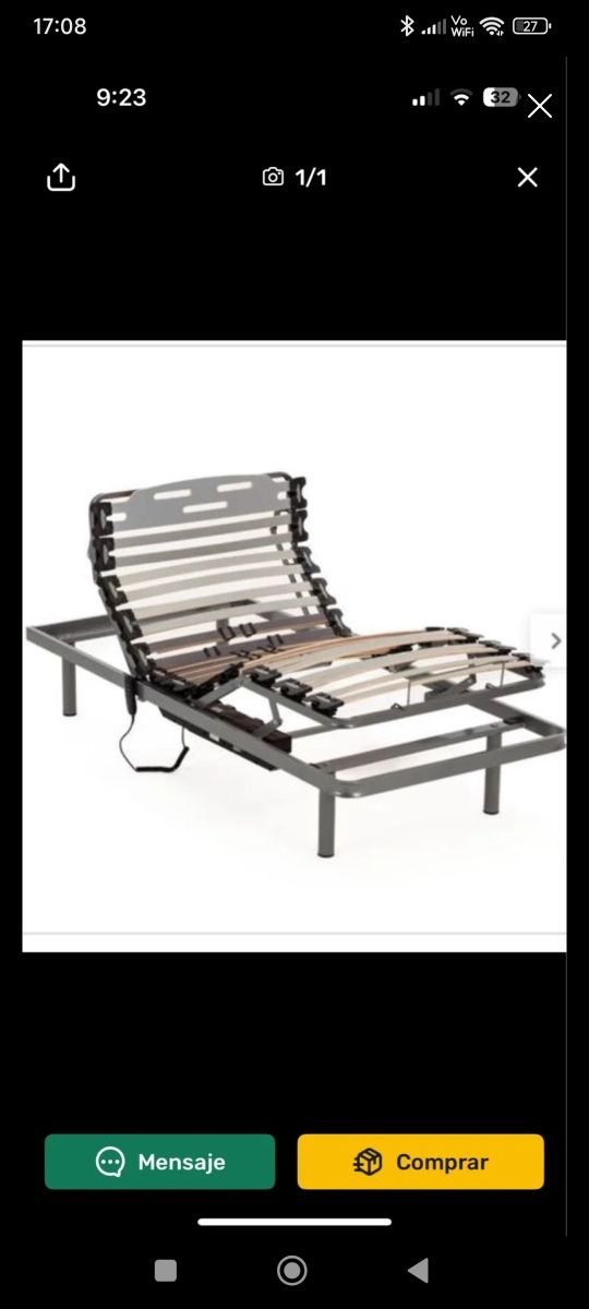 Cama articulada gris metal y madera.con colchon