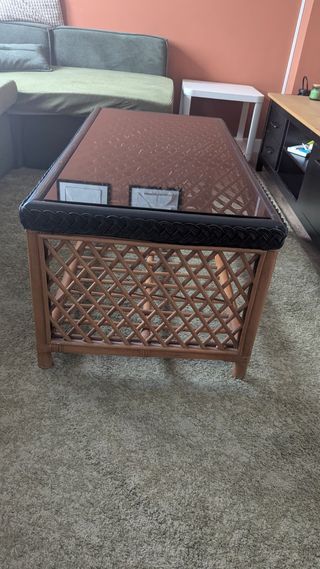 Mesa centro cristal ratán