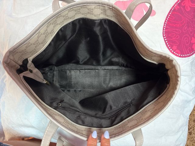 Bolso tote beige y gris