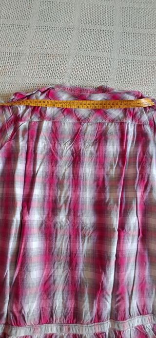 Camicia a quadri lunga rosa e grigia