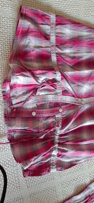 Camicia a quadri lunga rosa e grigia